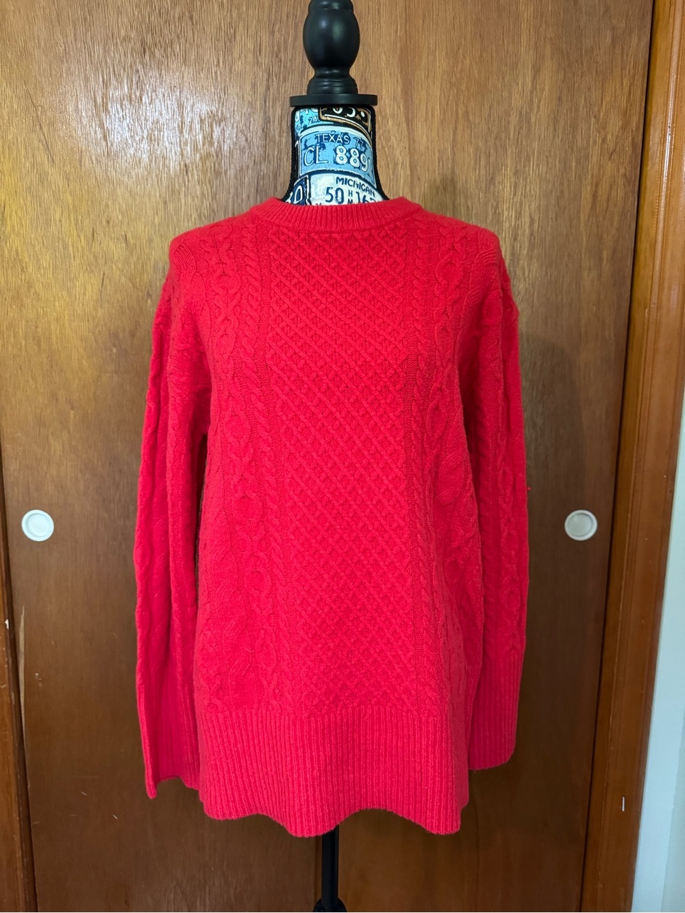a new day Bright Red Cable Knit Crewneck Sweater
